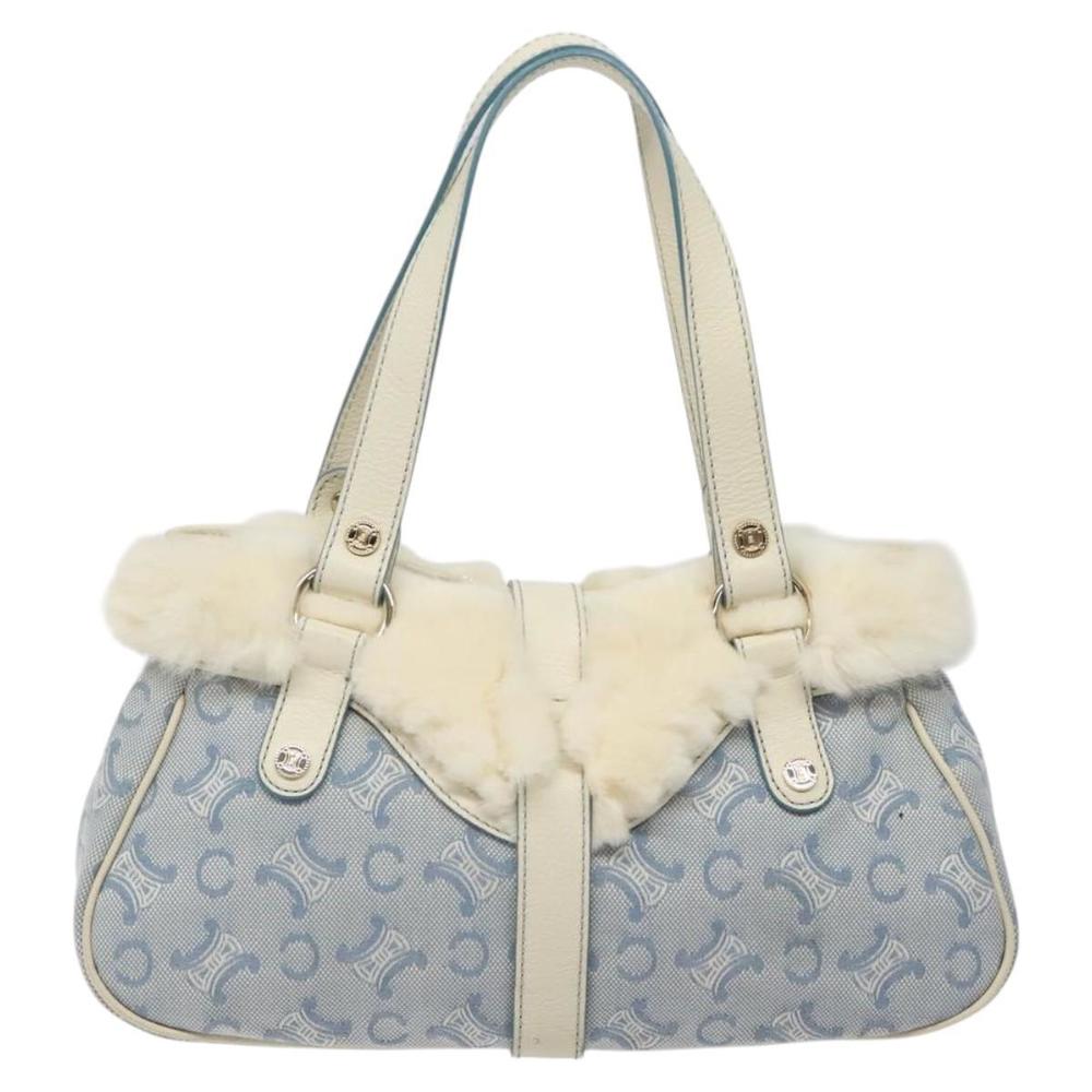 CELINE C Macadam Canvas Hand Bag Light Blue Gold Auth 121231 - Picture 2 of 16